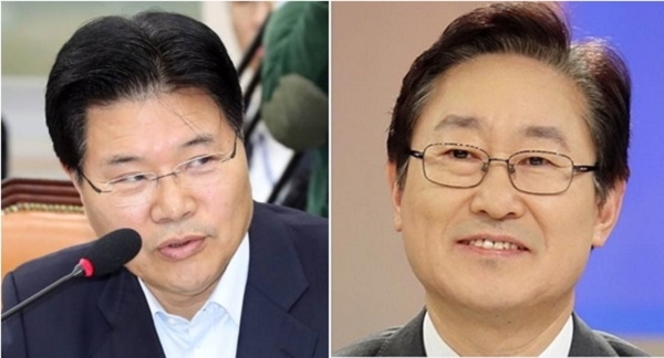 자유한국당 홍문종 의원(왼쪽)과 더불어민주당 박범계 의원 (굿모닝 충청=정문영 기자)