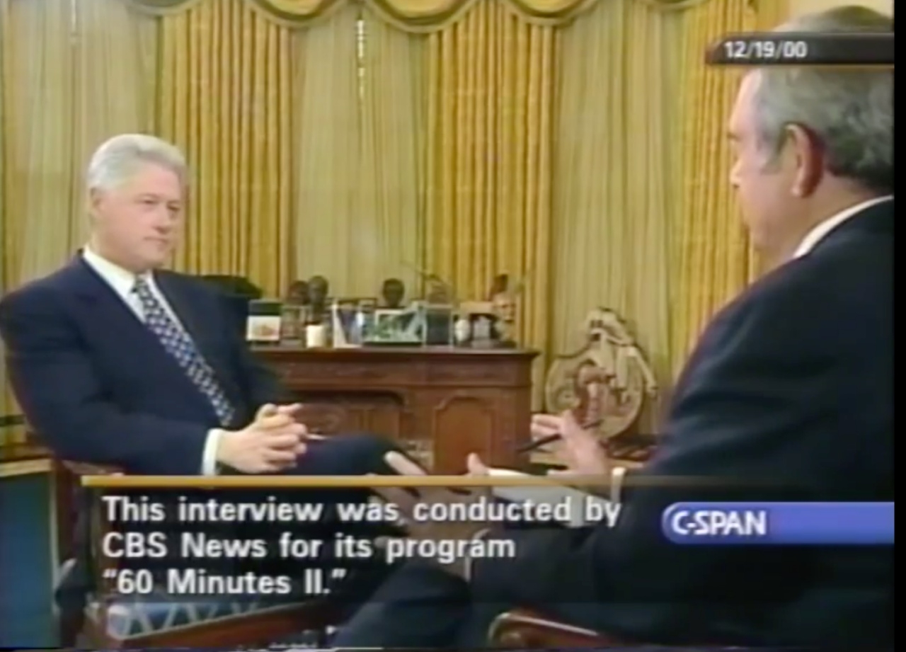 2000년 12월 퇴임을 앞둔 빌 클린턴 대통령은 미 CBS 간판앵커 댄 래더와 인터뷰를 했다. 댄 래더는 민감한 질문을 던졌으나 클린턴은 능수능란하게 비켜갔다. Ⓒ CBS / 굿모닝충청 = 지유석 기자