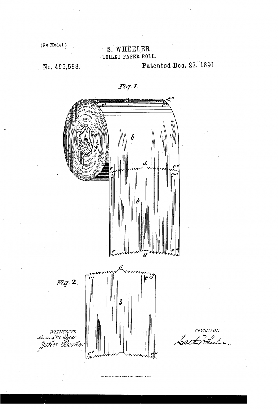 지난 1891년경 세스 휠러가 최초로 등록한 휴지의 특허에 삽입된 이미지. 밖으로 걸려있다. 사진=huffpost/굿모닝충청=박종혁 기자